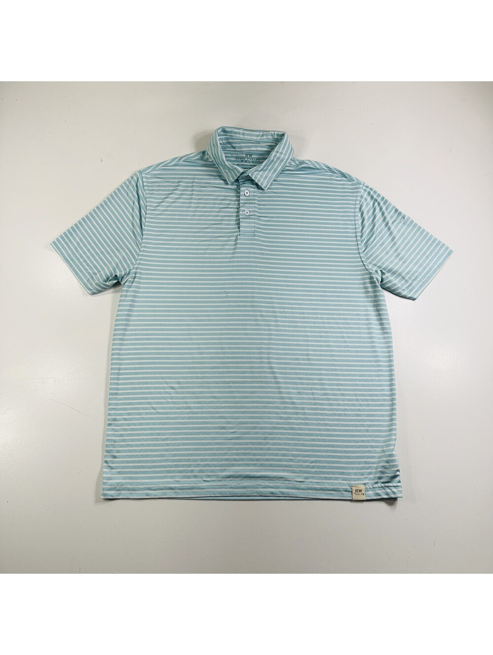 Rorie Whelan Golf Polo Shirt Light Blue Striped Stretch Men’s Size Large